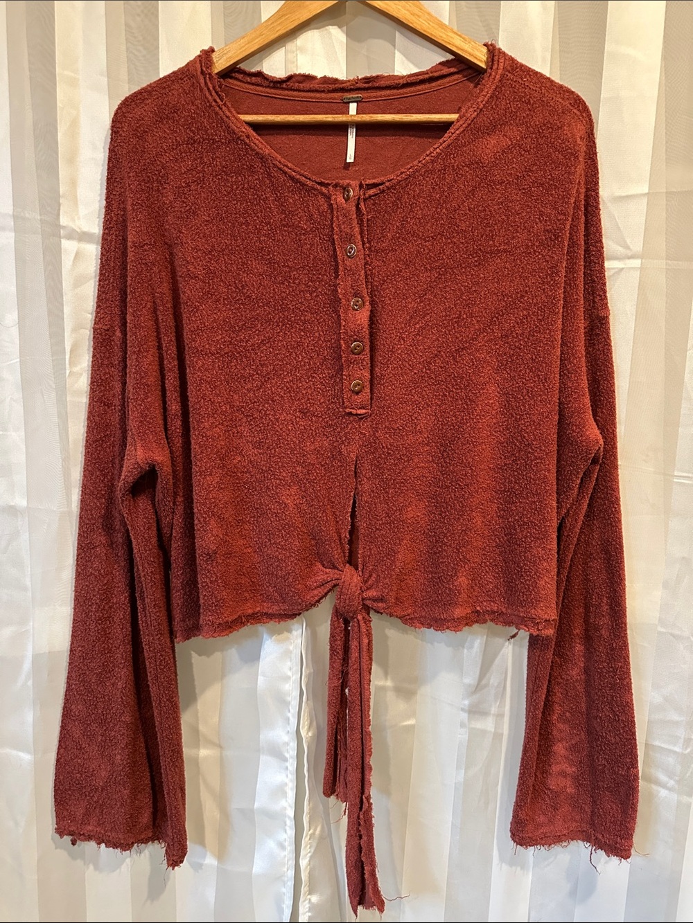 Free People Rust Tie-Front Henley Crop Top